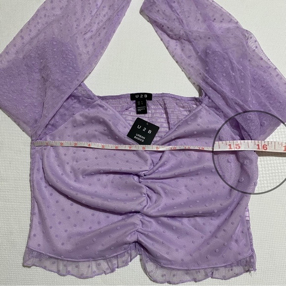 Lot of 3 U2B Urban Basic Polka Dot Sheer Long Sleeve Cropped Top Size L - Picture 13 of 15